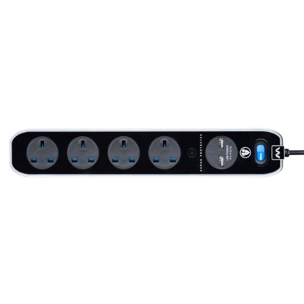 2m 13A Surge Protected 4 Gang with USB SRGLSU42PB-MP