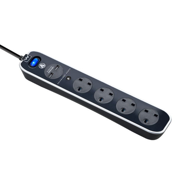 2m 13A Surge Protected 4 Gang with USB SRGLSU42PB-MP